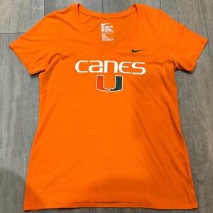 Nike University of Miami “Canes” Orange V-Neck T-Shirt Size Large